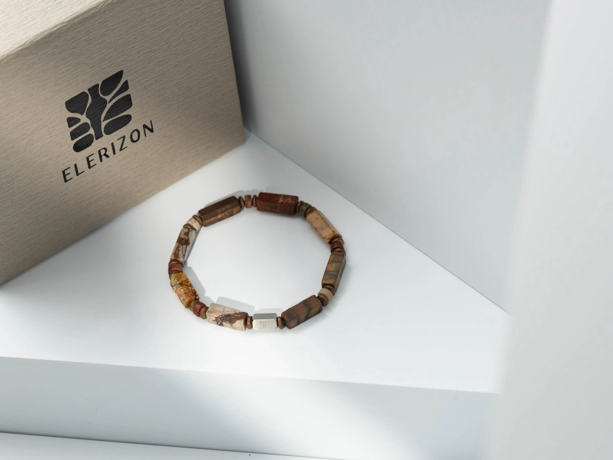 Cuboid and Straight-cut Picasso Jasper Bracelet 