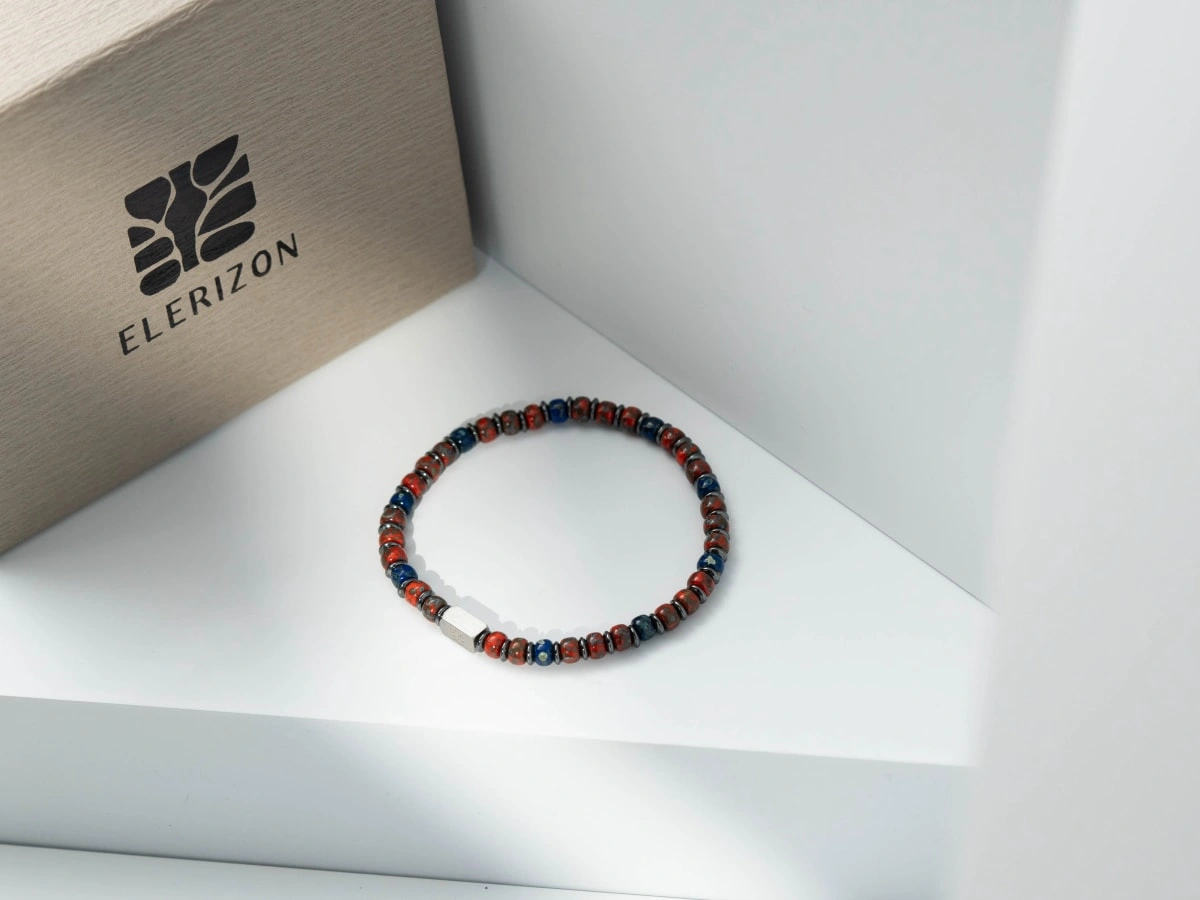Red-Blue Picasso Glazed Seed Beads Bracelet
