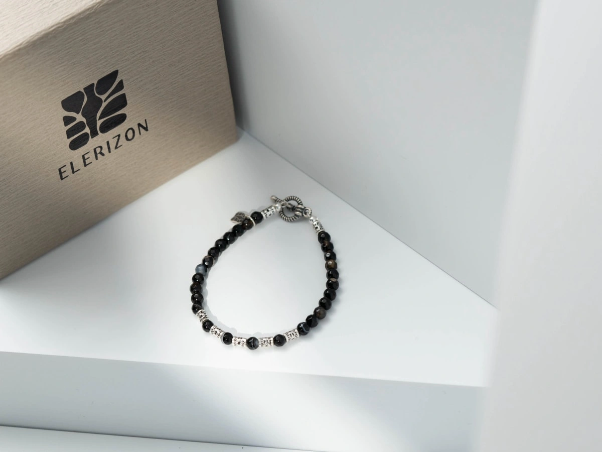 Black Onyx-Faceted Bead Bracelet (4MM)