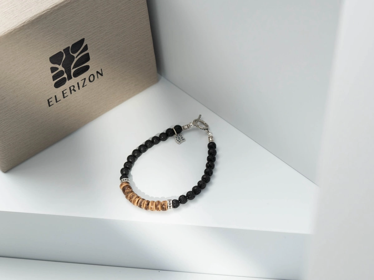Coconut Shell-Volcanic Stone Bracelet